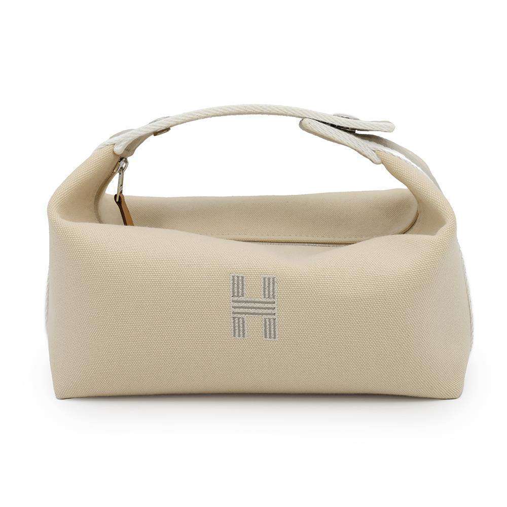 Hermes Brid A Black Pm Canvas Pouch Beige Silver